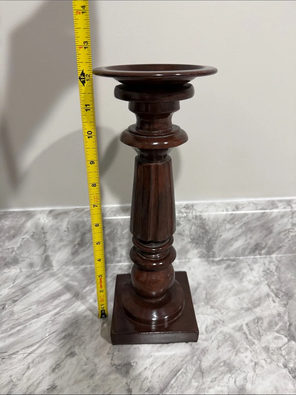 Vintage Tall Turned Pedestal Candlestick / Candle Holder – Dark Brown Finish